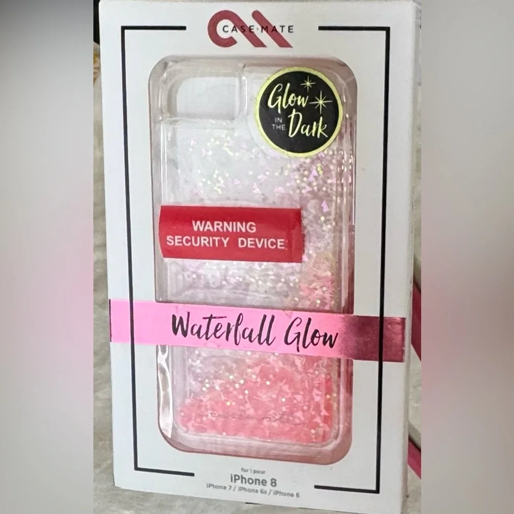 NWT Case-mate Waterfall Glow Pink Glitter Phone Case for IPhone 8, 6, 6s, 7.